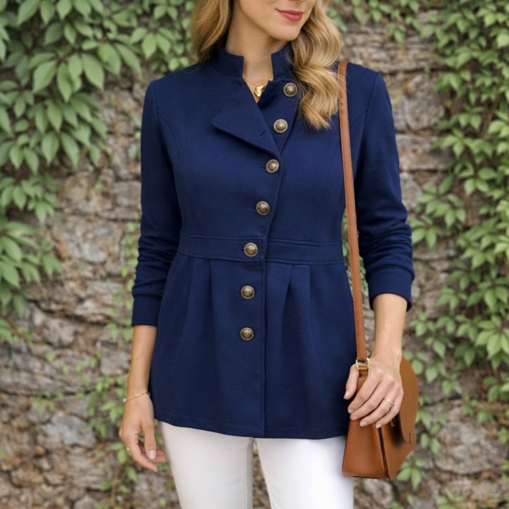MODCLOTH Military Structured Navy Jersey Knit Band Jacket,2X